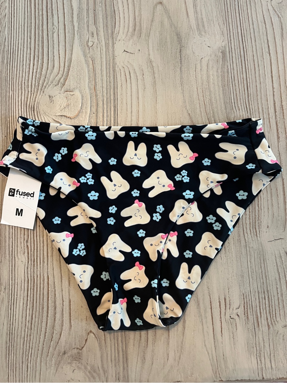 Fused Swim high waited  Bikini Bottoms with Cute Tooth Print Womens size medium